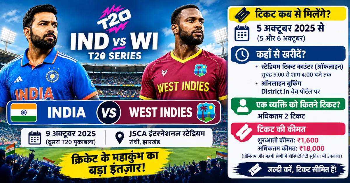 Ind vs WI Ranchi T20: टिकट कब और कहां से खरीदें, जानिए कीमत से लेकर पूरी जानकारी