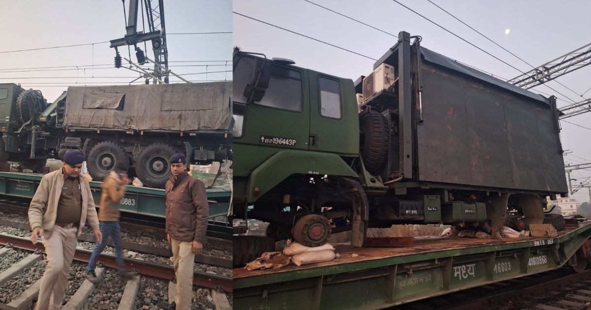 बिहार: मुजफ्फरपुर में मिलिट्री स्पेशल ट्रेन पर लदा ट्रक OHE से सटा, आग लगने से रेल परिचालन ठप