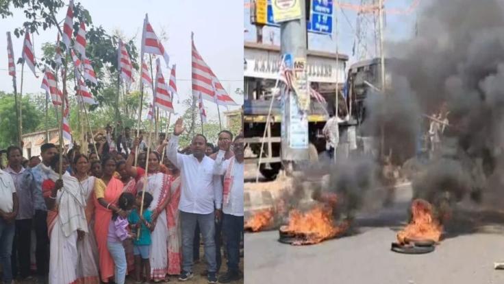 पिठोरिया सरहुल जुलूस विवाद ने पकड़ा तूल, आदिवासियों ने किया रांची-पतरातू रोड जाम, दुकानें बंद कराई